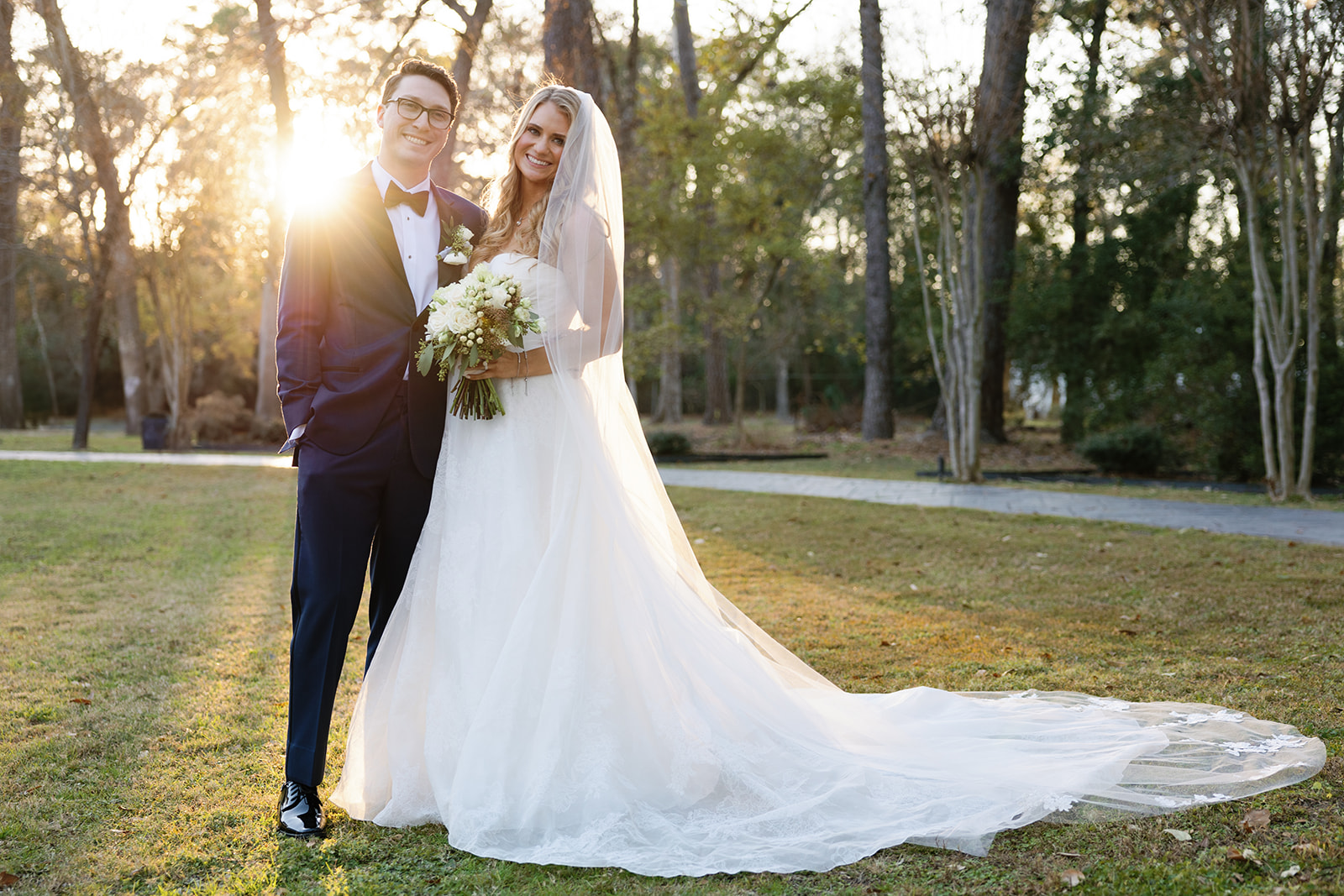 Bride and Groom in Golden Hour lighting captured by Houston Photographer